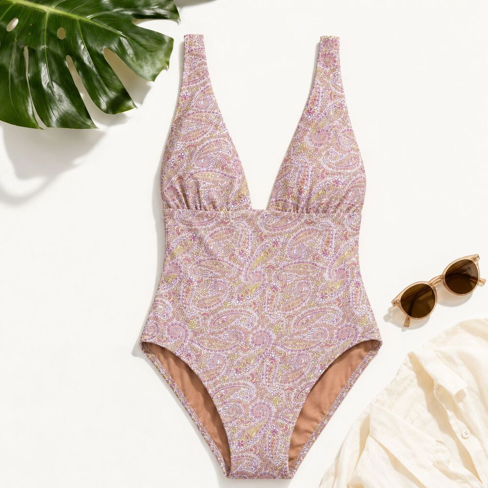 🆕 J. Crew Eco Plunge V-Neck One-Piece Swimsuit in Beach Paisley